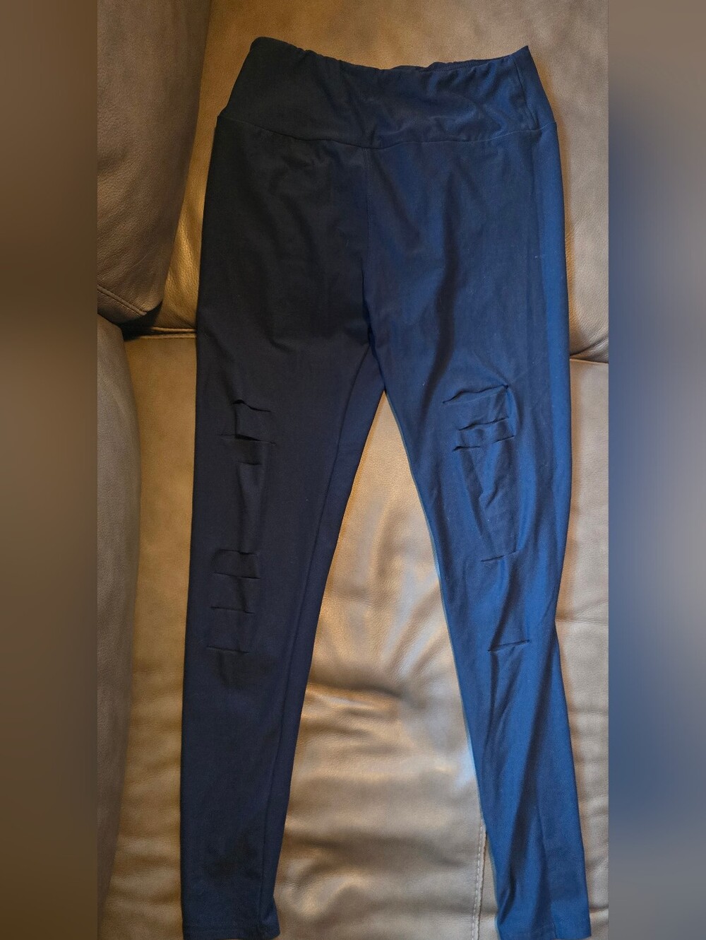 Women's Navy High-Waist Leggings with Slits